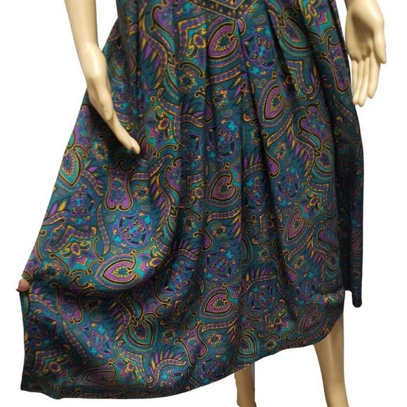 VINTAGE MIDI PAISLEY FLORAL Short Sleeve Fitted Waist Summer Dress Size 6 - Picture 6 of 6